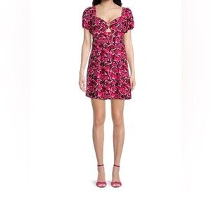 NWT Junior’s Large (11-13) Hot Pink Heart Mini Dress With Balloon Sleeves
